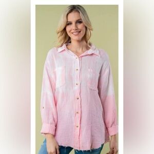 NWT WHITE BIRCH PINK TYE DYE BUTTON DOWN